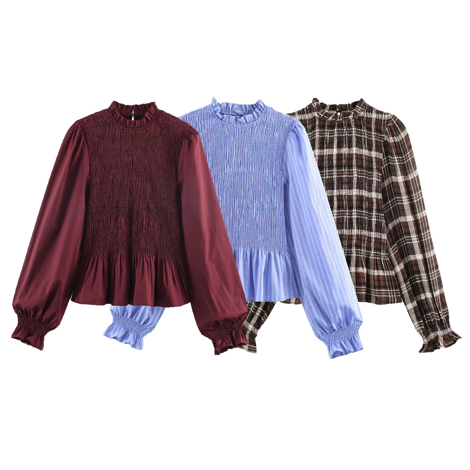 Streetwear Brand England - Merk geruite ruchesblouses voor dames Feegeplooide