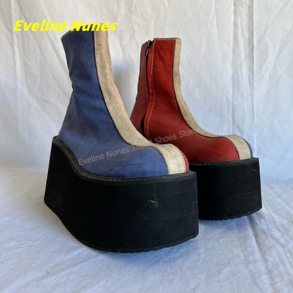 Streetwear Zipper - Y2K Rood Blauw Platform Enkellaarzen Ronde
