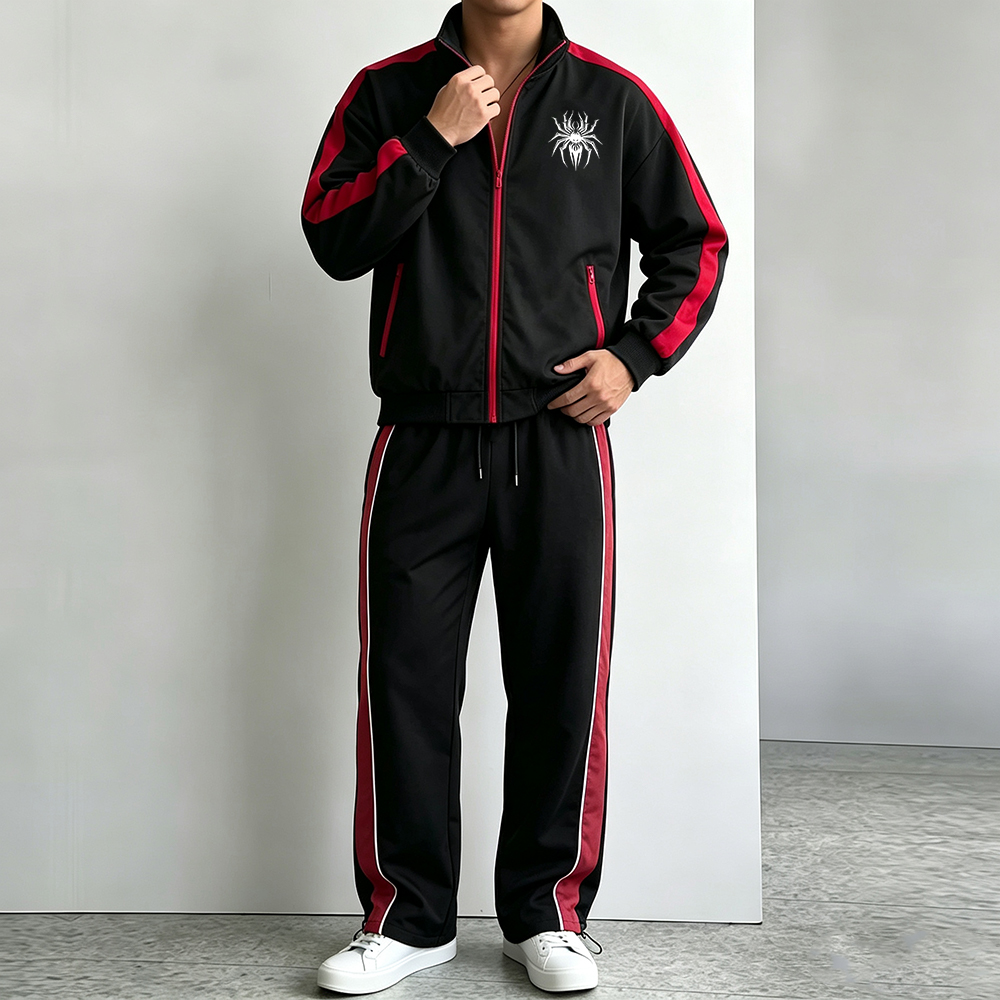 Streetwear Zipper - Heren sportpak met zijstrepen, volledige rits,