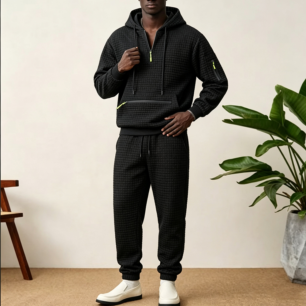 Streetwear Zipper - Heren 2-delige waffle grid trainingspak met